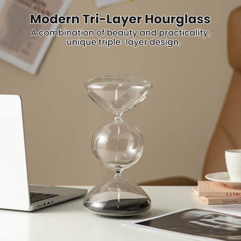 Glitzhome 10.25"H Tri-Layer Hourglass with Black Sand 60-Minute Sand Timers