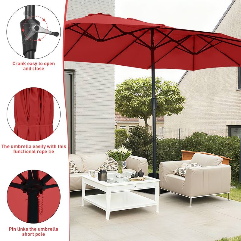 Autlaycil 15 ft Patio Umbrella with Base & 48 LED lights for Outdoor Umbrella