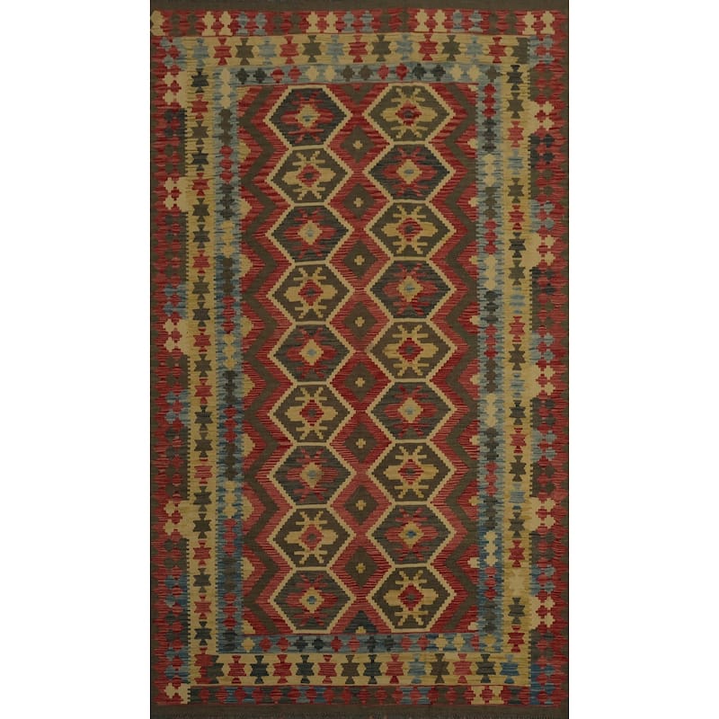 Hand Woven Oriental 100% Wool Carpet Southwestern Tribal Red Kilim Area Rug - 9' 10'' X 6' 6''