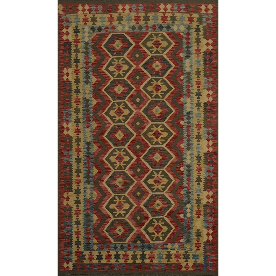 Hand Woven Oriental 100% Wool Carpet Southwestern Tribal Red Kilim Area Rug - 9' 10'' X 6' 6''