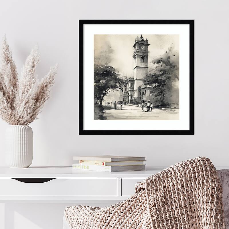 Mumbai Bombay by Tradelink inhouse artist Wood Framed Wall Art Print - Svelte Noir Black