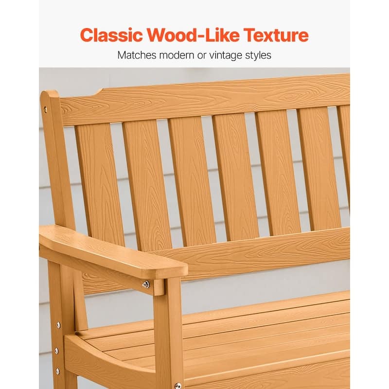 Natural Curved Design Weatherproof Garden Bench with Slatted Seat and Armrests for Comfortable Seating - 50.5” x 24.4” x 36.6”