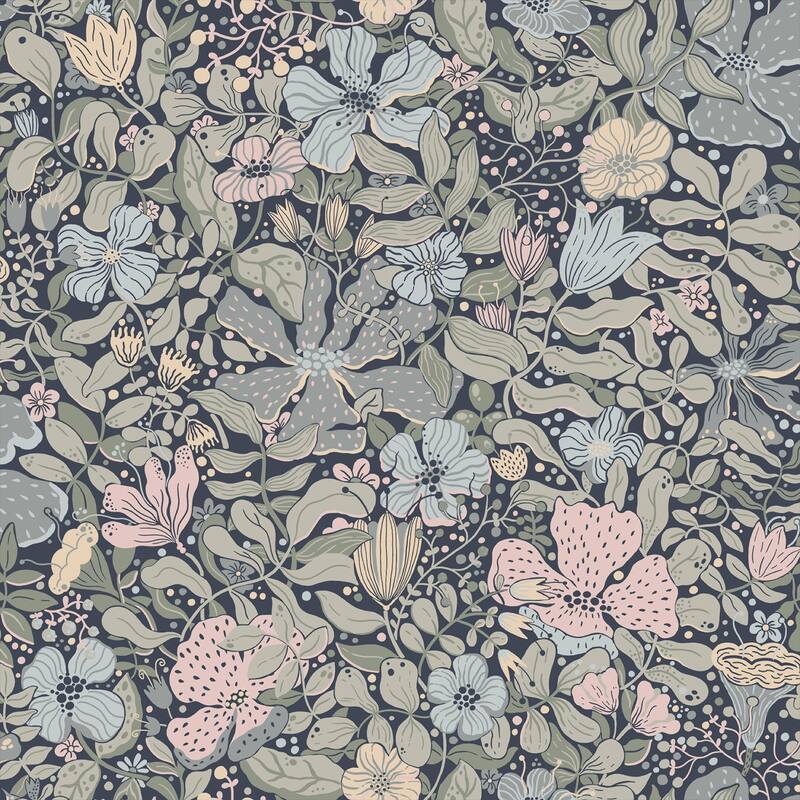 A-Street Prints Midsommar Dark Blue Floral Medley Wallpaper