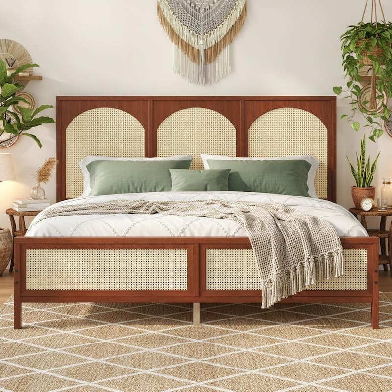 Rattan Inlay Wood Platform Bed by Harper&Bright Designs