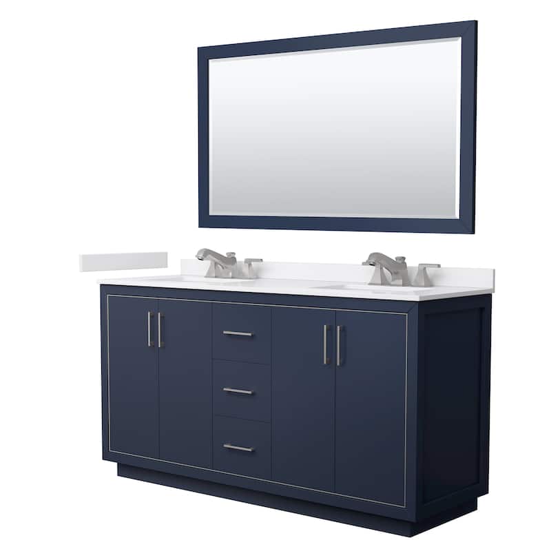 Wyndham Collection WCF1111-66D-VCA-US3M58 Icon 66" Free Standing - Dark Blue / White Cultured Marble Top / Brushed