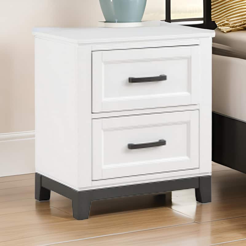 Thiem 28 Inch Nightstand with 2 Drawers, Black Handles, White Wood Finish
