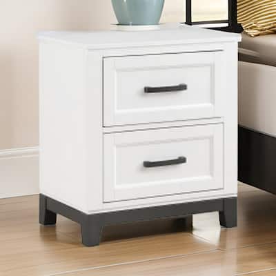 Thiem 28 Inch Nightstand with 2 Drawers, Black Handles, White Wood Finish