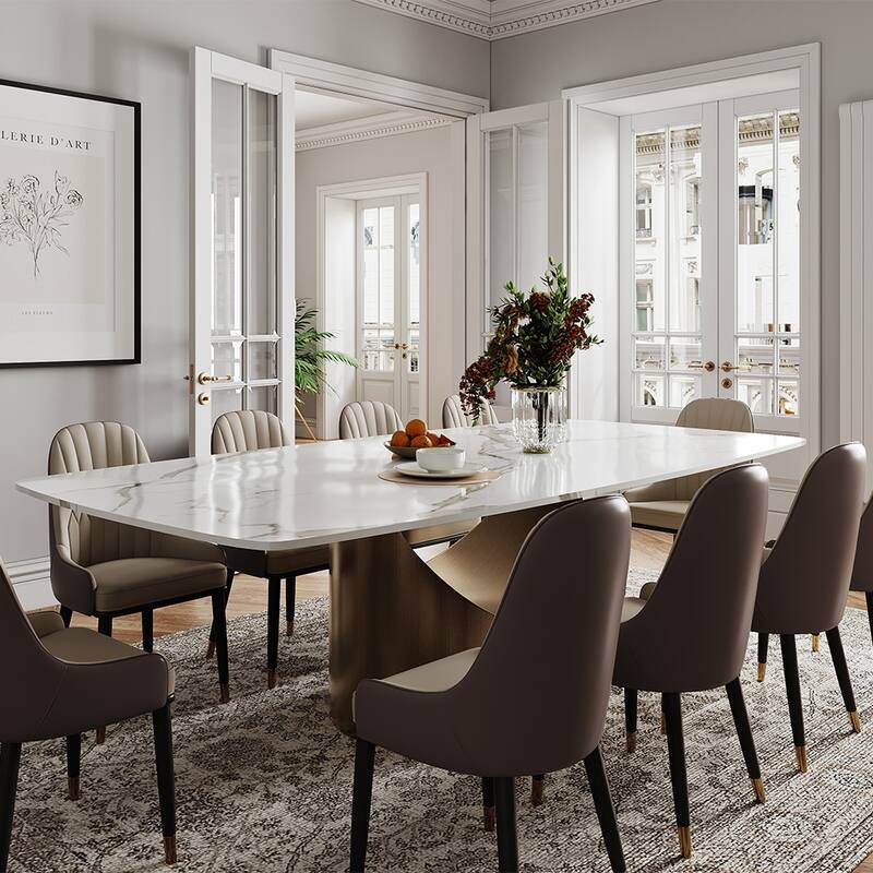63"-94" Hobart Modern Dining Table with Rectangular Sintered Stone Tabletop and Carbon Steel Leg for 4-10