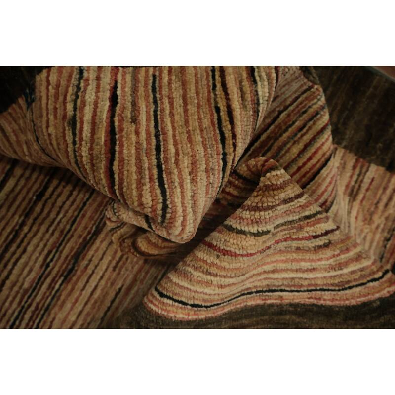 Hand Knotted Oriental 100% Wool Carpet Modern Contemporary Beige & Ivories Gabbeh Area Rug - 5' 7'' X 4' 2''