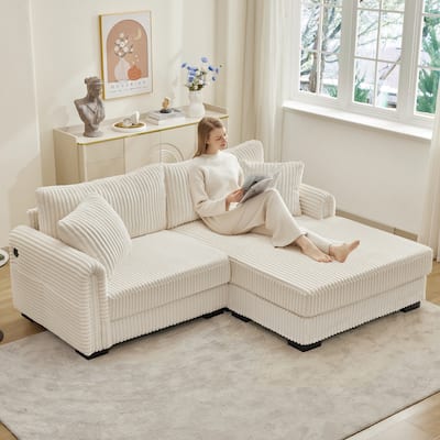 2-Seater L-Shaped Chaise Sofa with Reversible Cushion , USB-C Charging Port, Storage Pocket, Convertible Left/Right Design