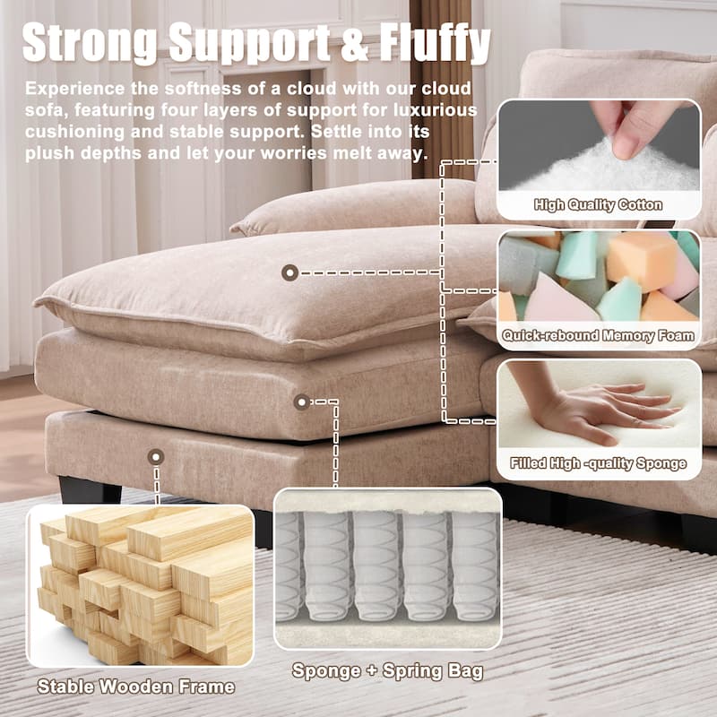 HOMEFUN Chenille Upholstered U-Shaped Modular Wood Frame Sleeper Sectional Sofa with Double Chaise