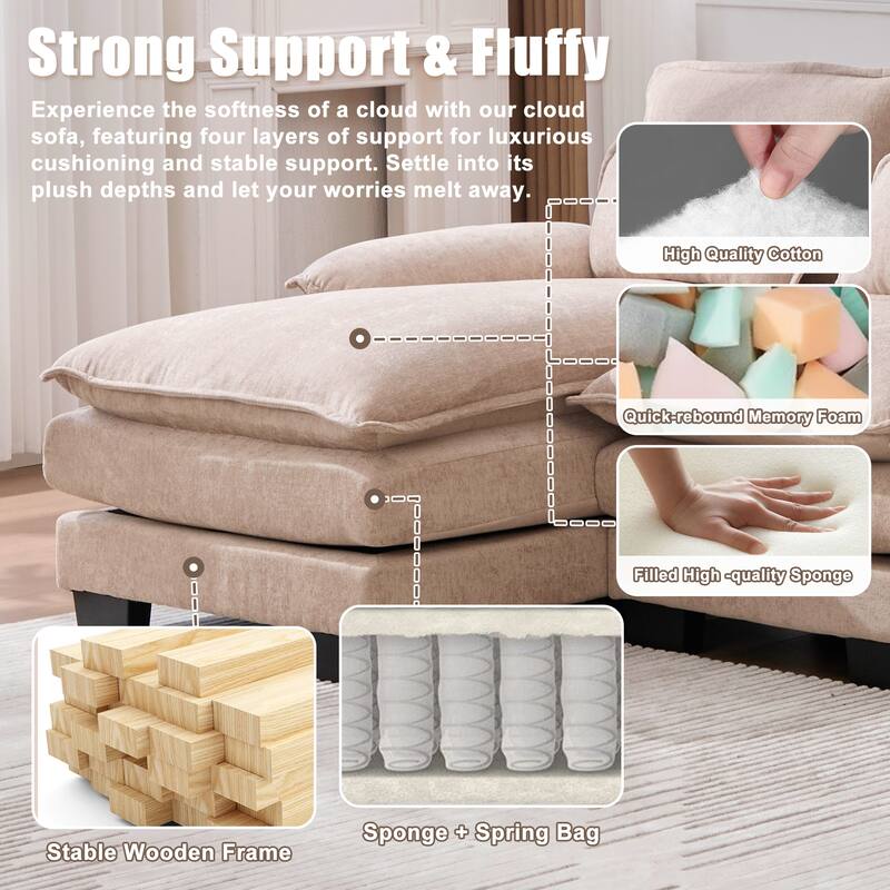 Symmetrical Chenille Upholstered Sectional Sofa U-shaped Cloud Couch with Double Chaise, Side Pockets and Double-layer Cushions