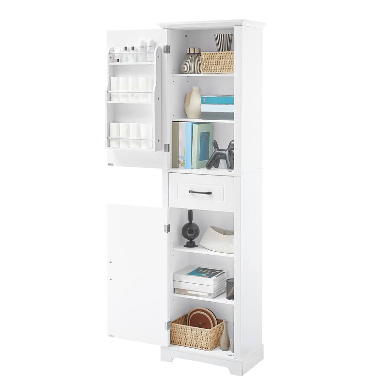 GDF Studio - Peter Modern MDF Tall Bathroom Storage Cabinet with Adjustable Shelves and Two Doors
