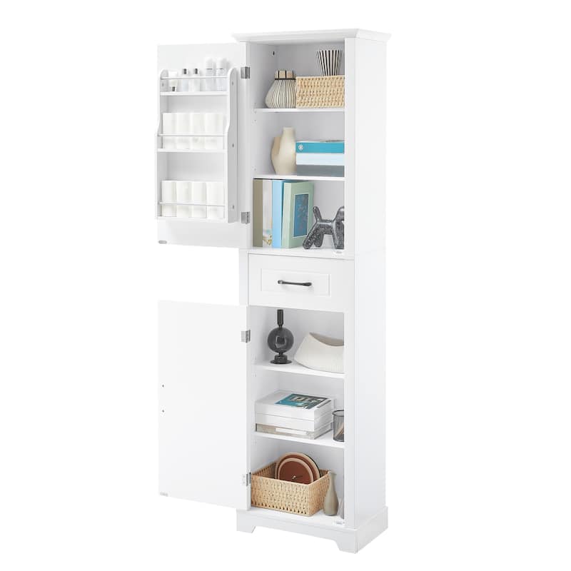 Roomfitters Tall Bathroom Storage Cabinet with 2 Doors Adjustable Shelves and Door Shelf Design MDF Painted Finish, White