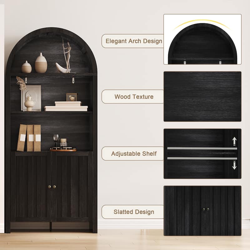 Accent Cabinet with Arched Top, Storage Cabinet with Slatted Doors, Buffet Sideboard with Adjustable Shelves