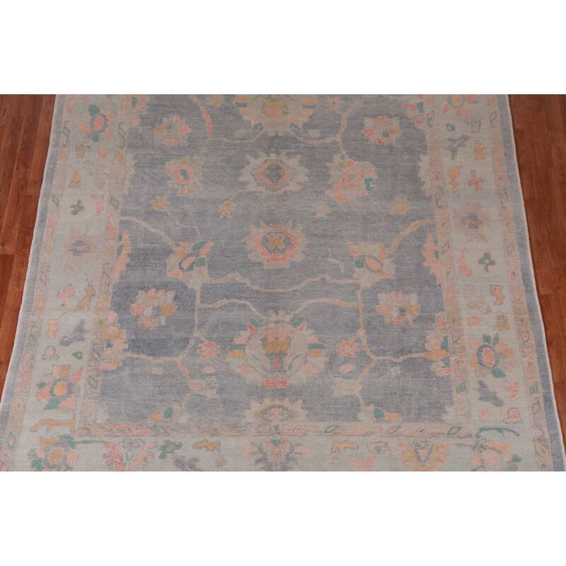 Hand Knotted Oriental 100% Wool Carpet Transitional All-Over Navy Blue & Blues Oushak Area Rug - 9' 4'' X 8' 1''