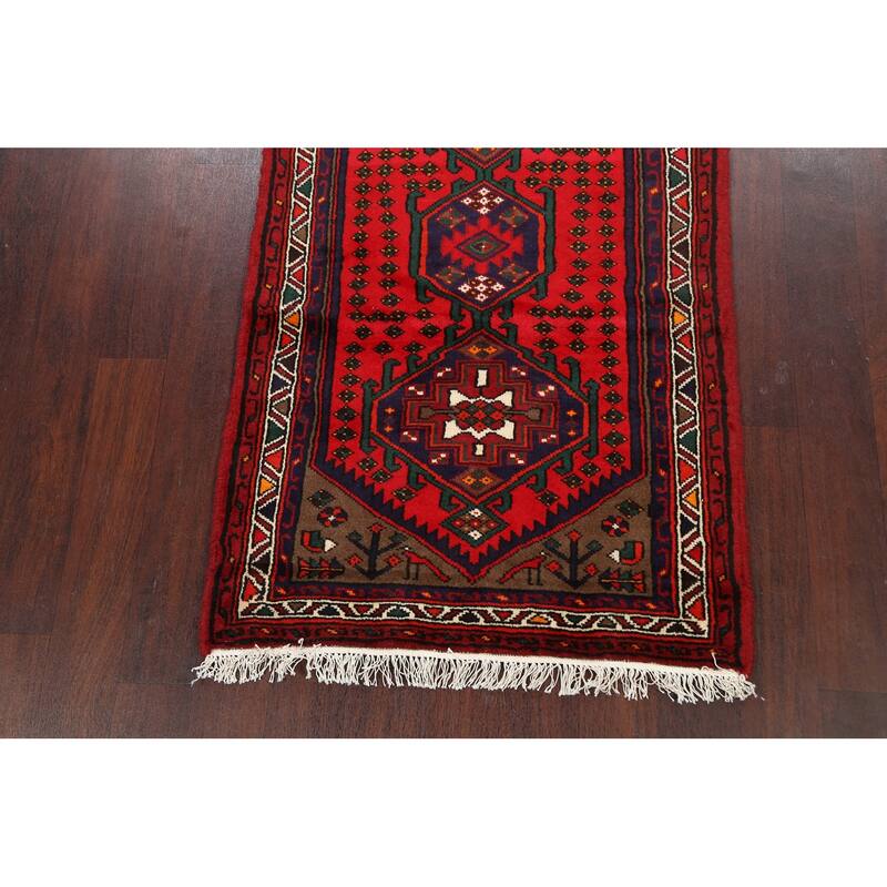 Geometric Hamedan Persian Home Decor Area Rug Hand-knotted Wool Carpet - 2'11" x 5'0"