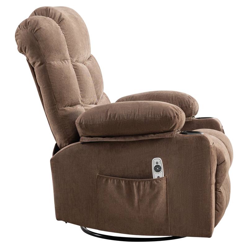 Swivel Massage Recliner Chair with Lumbar Heating, Oversized Lounge Sofa with Cup Holders, USB Port & 2 Side Pockets
