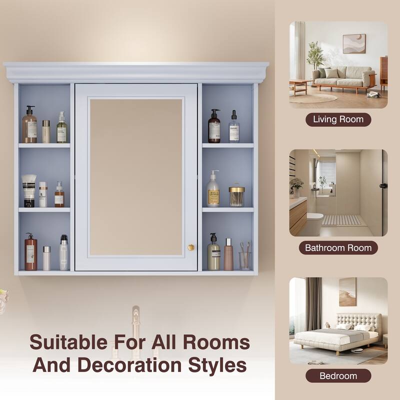 Modern Bathroom Wall Cabinet with Mirror,Medicine Cabinet with 6 Open Shelves