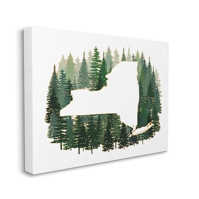 Stupell New York State Outline Green Forest Pine Trees Canvas Wall Art