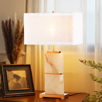 Alabaster White Marble Table Lamp, Traditional Luxury Gold Light