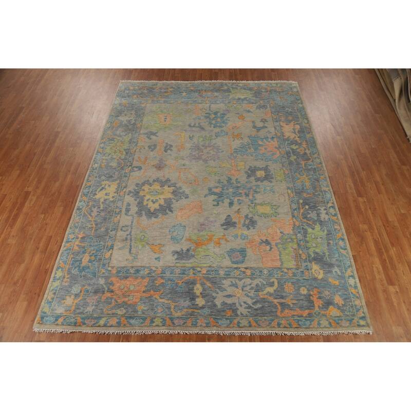 All-Over Floral Oushak Oriental Area Rug Hand-Knotted Wool Carpet - 8'10" x 11'9"