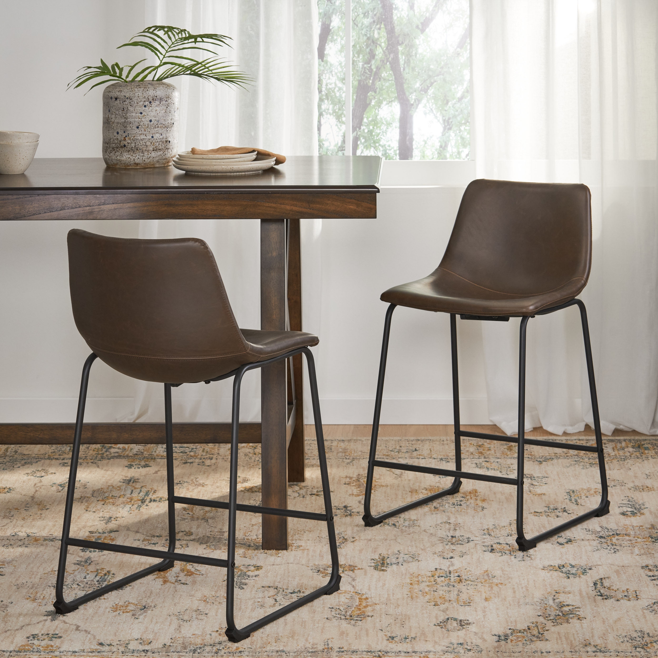 Cedric Faux Leather Counter Stool Set of 2 by Christopher Knight