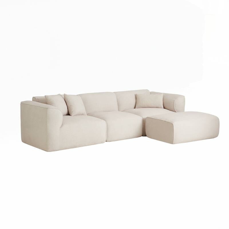 4-seater with pure sponge seat cushions and a detachable footstool includes 3 throw pillows