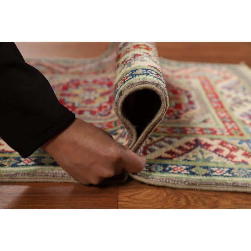 Traditional Kazak Oriental Foyer Rug Handmade Grey Wool Carpet - 2'0"x 3'0"