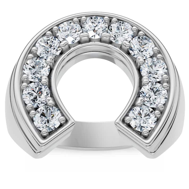 Men's 3/4Ct Diamond Horseshoe Lucky Pinky Ring Gold Lab Grown - 7 - White