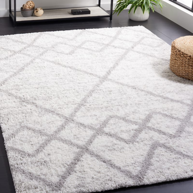 SAFAVIEH Berber Shag Guluzar Moroccan Boho 1.25-inch Rug - 8' x 10' - Grey/Ivory - Rectangle