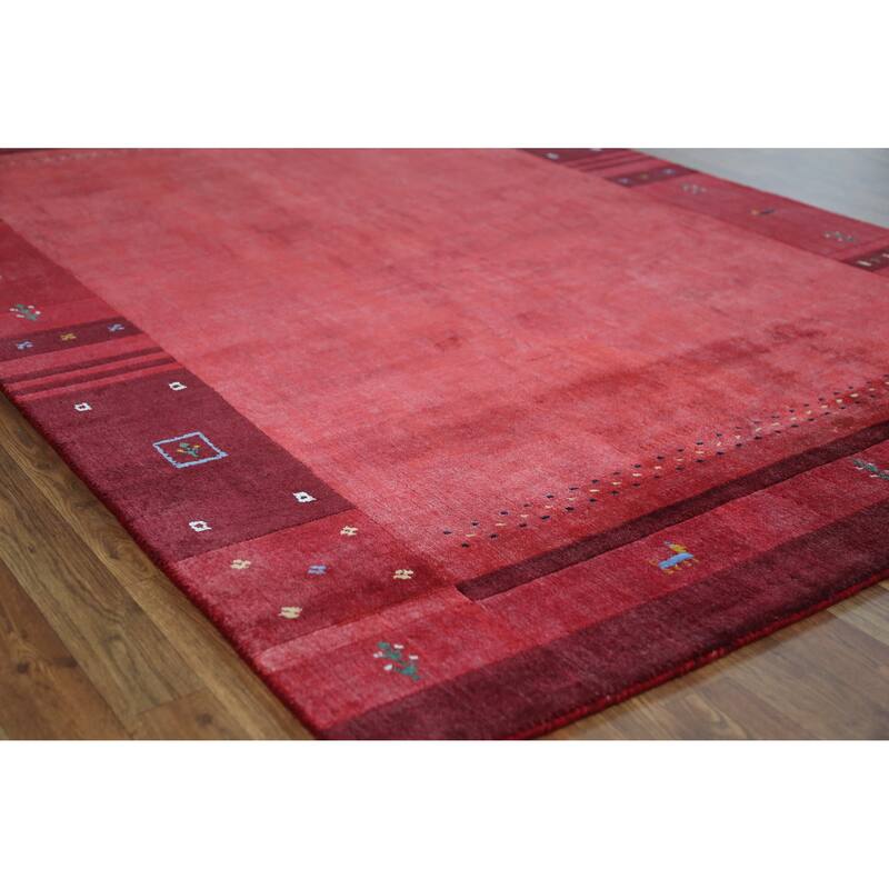 Animals Pink Gabbeh Indian Area Rug Hand-Knotted Wool Carpet - 5'3" x 7'7" - 5'3" x 7'7" - Pink