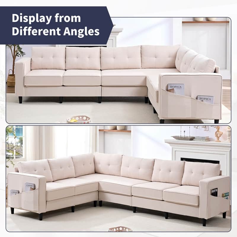 Mixoy 108"Snowflake Velvet Oversized Modular Sectional Sofa,L-Shaped Sectional Sofas with Side Pocket,Large 6 Seater Corner Sofa