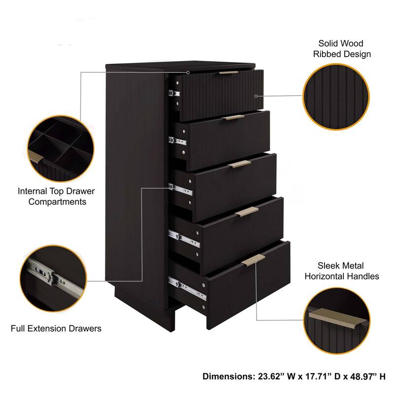 Manhattan Comfort 3-Piece Granville Modern Solid Wood Tall Chest Double Dresser Set