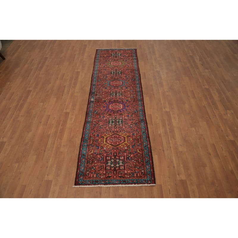Hand Knotted Oriental 100% Wool Carpet Traditional Tribal Oranges & Rust Gharajeh Runner Rug - 9' 4'' X 2' 7''