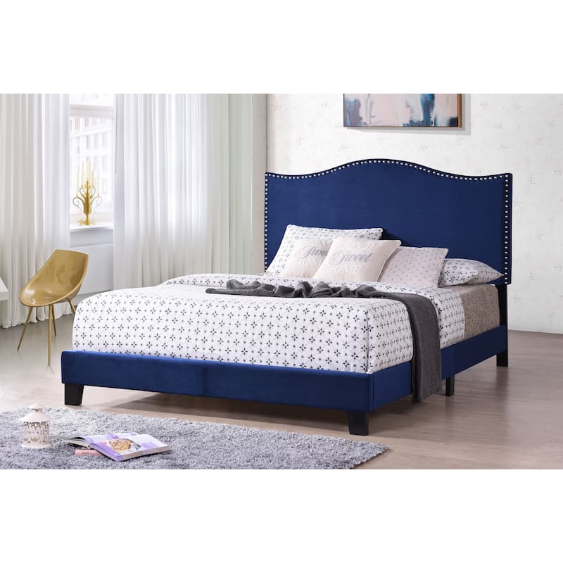 Blue Velvet Upholstered Bed