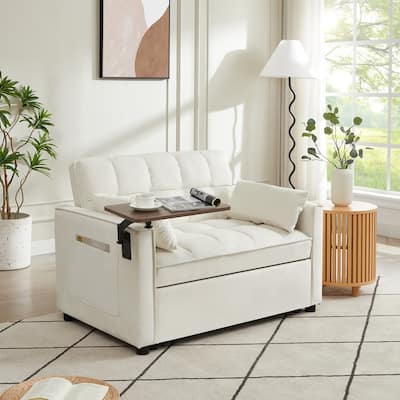 Modern Style Velvet Upholstered Sleeper Sofa with Table Board