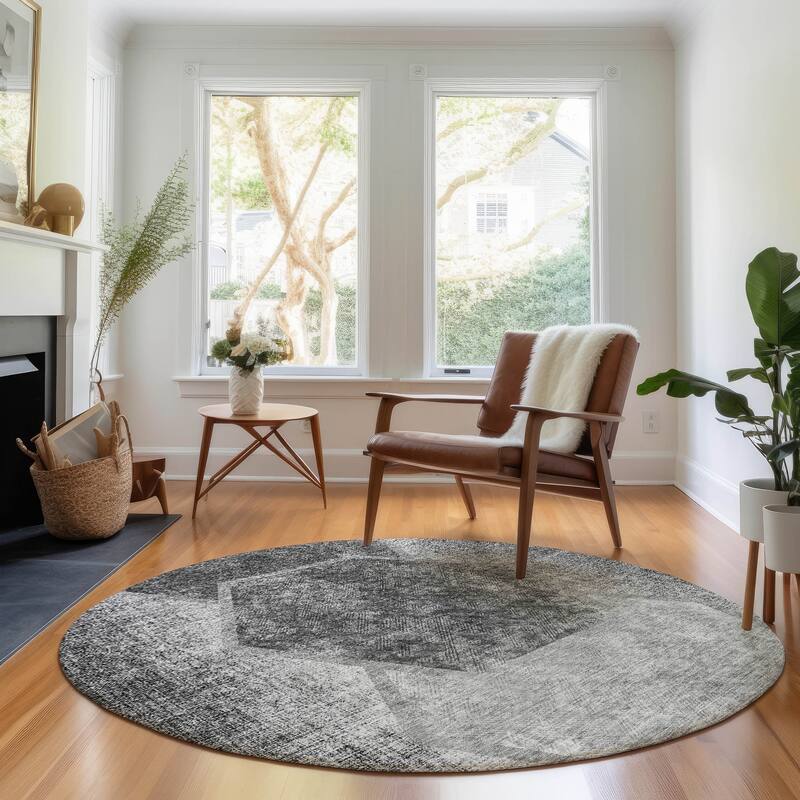 Premium Washable Super Soft Modern Hexy Mayfield Rug - Gray - 8' x 8' - Round