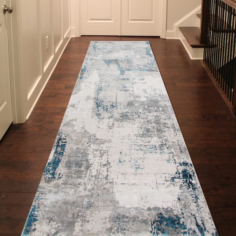 Padua Lyn Abstract Carved Viscose Blended Area Rug - 3' x 9'10" Runner
