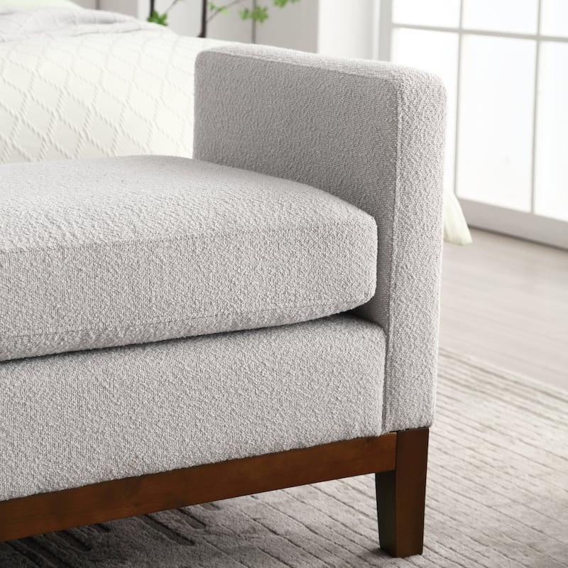 Modern Boucle Upholstered Bedroom Bench With Wood Legs,Entryway Bench