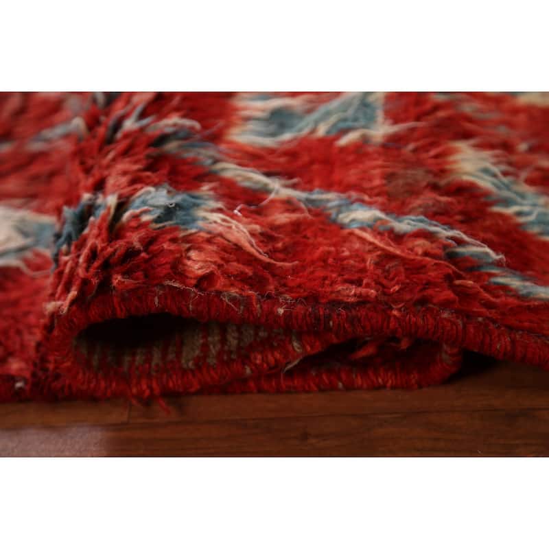 Hand Knotted Oriental 100% Wool Carpet Modern Tribal Red Moroccan Area Rug - 9' 9'' X 6' 5''