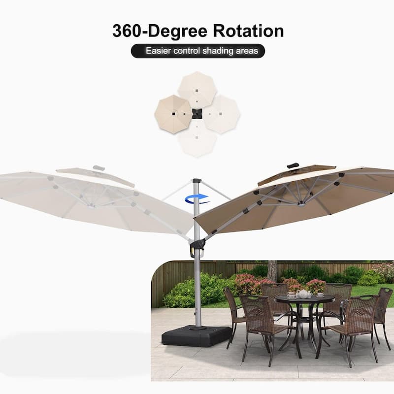 PURPLE LEAF 11 ft Double Top LED Round Patio Cantilever Umbrella