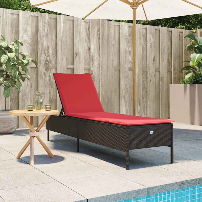 vidaXL Sun Lounger with Cushion Chaise Lounge Poly Rattan Brown/Gray/Black - 21.7 x 78 x 38.2