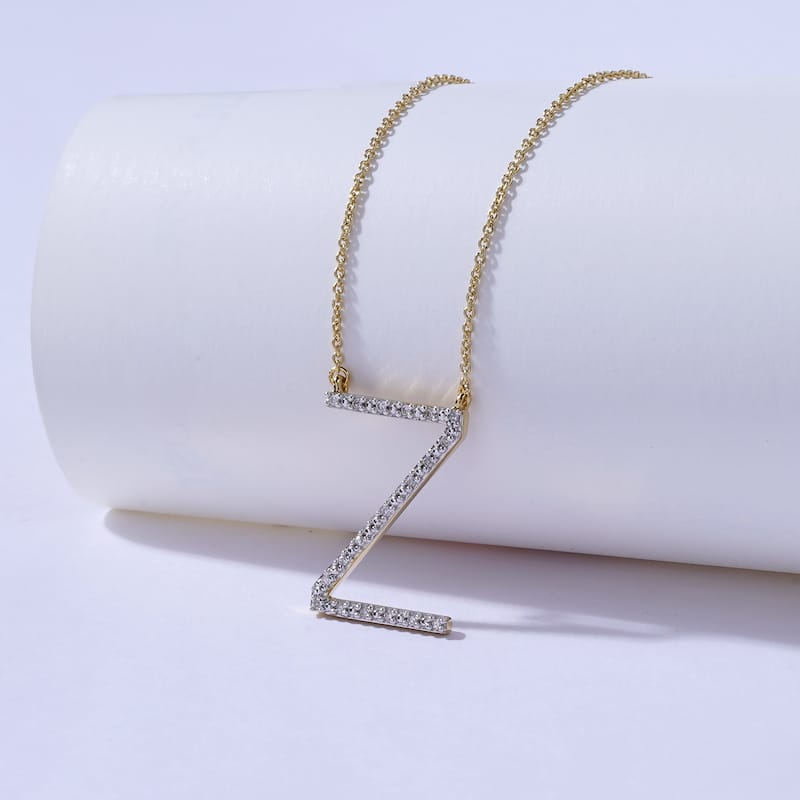 1/20ct TDW Diamond Classic Initial Pendant Necklace in Silver for Women - Z - Yellow