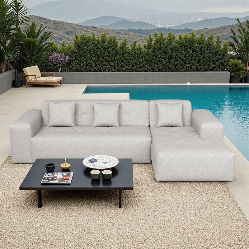 Outdoor Upholstered Chaise Modular Sectional Sofa Set - Light Gray