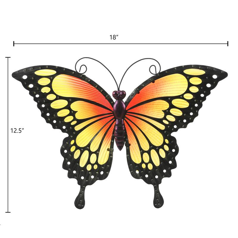 Orange and Yellow Butterfly Metal and Glass Outdoor Wall Decor