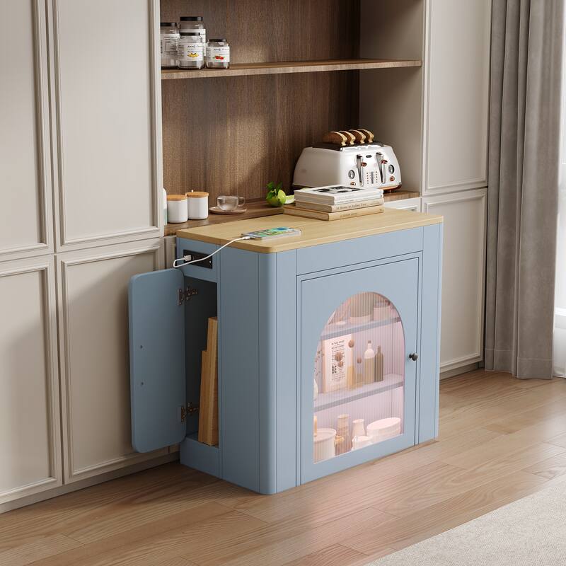 Roomfitters Extendable Dining Table, Mobile Kitchen Island, Rolling Storage Cabinet with Power Outlet