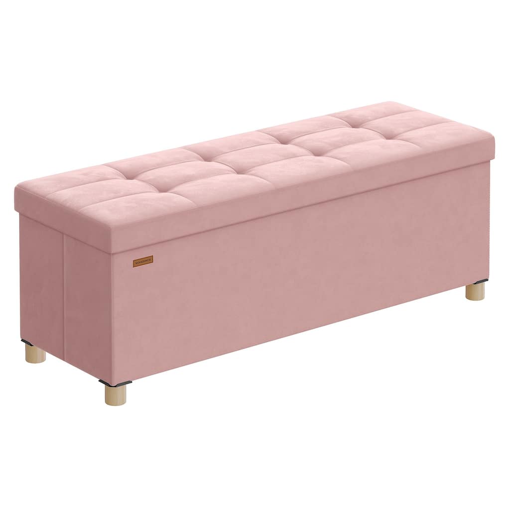 Tufted Velvet Ottoman Bench with Storage and Wood Legs Foldable Footstool for Living Room