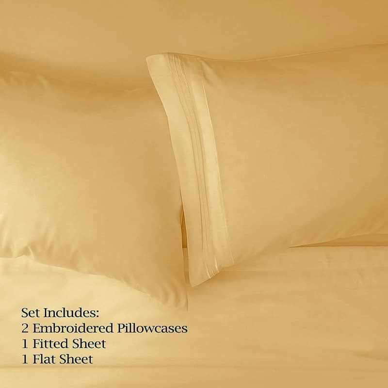 4 PC Gold Sheet Set 2000 Embroidery Soft Cozy 12" Deep Pocket
