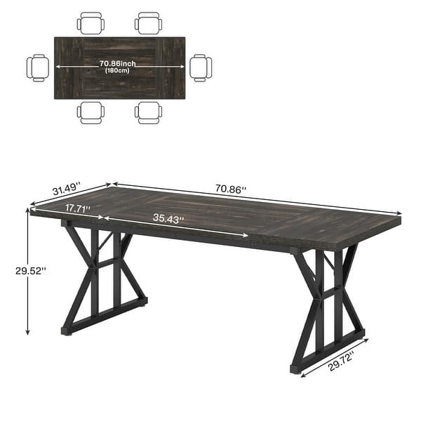 dimension image slide 7 of 9, Farmhouse Dining Table for 6 People, 70.8-Inch Rectangular Wood Kitchen Table